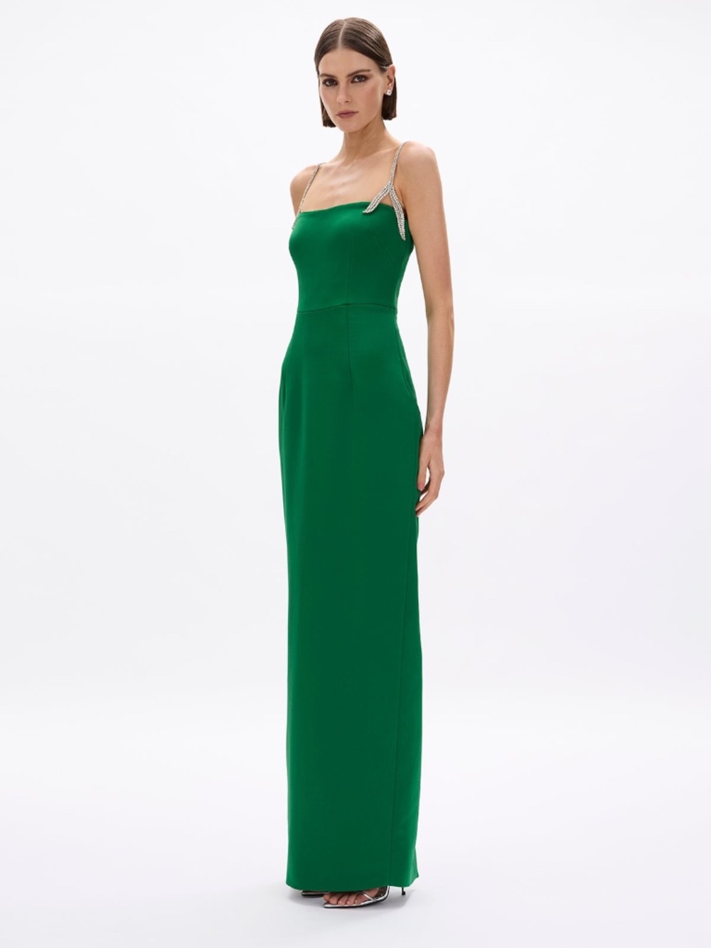 Rachel Gilbert Leora Gown NWOT Emerald Green Satin Column Wedding Guest Formal 8